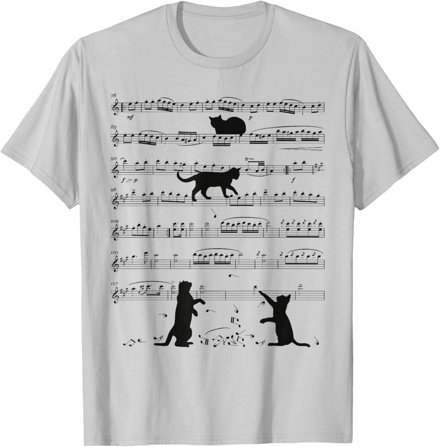 Music Cat Lover Funny Musician Notes Kitten Playing Music T-Shirt - T-Shirt | Ash