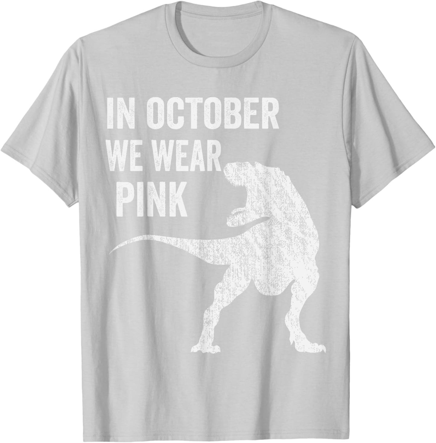 In October We Wear Pink Dinosaur Trex Breast Cancer Kids T-Shirt - T-Shirt | Ash
