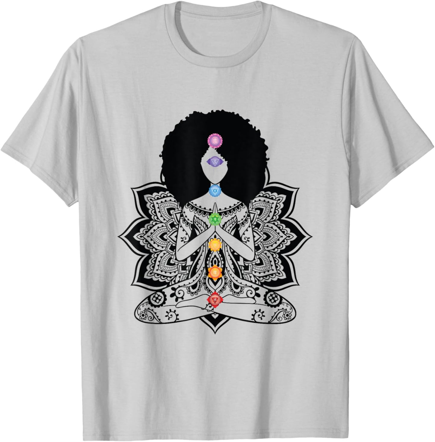 Afro Black Girl Yoga Zen Mandala Seven Chakra Meditation T-Shirt - T-Shirt | Ash