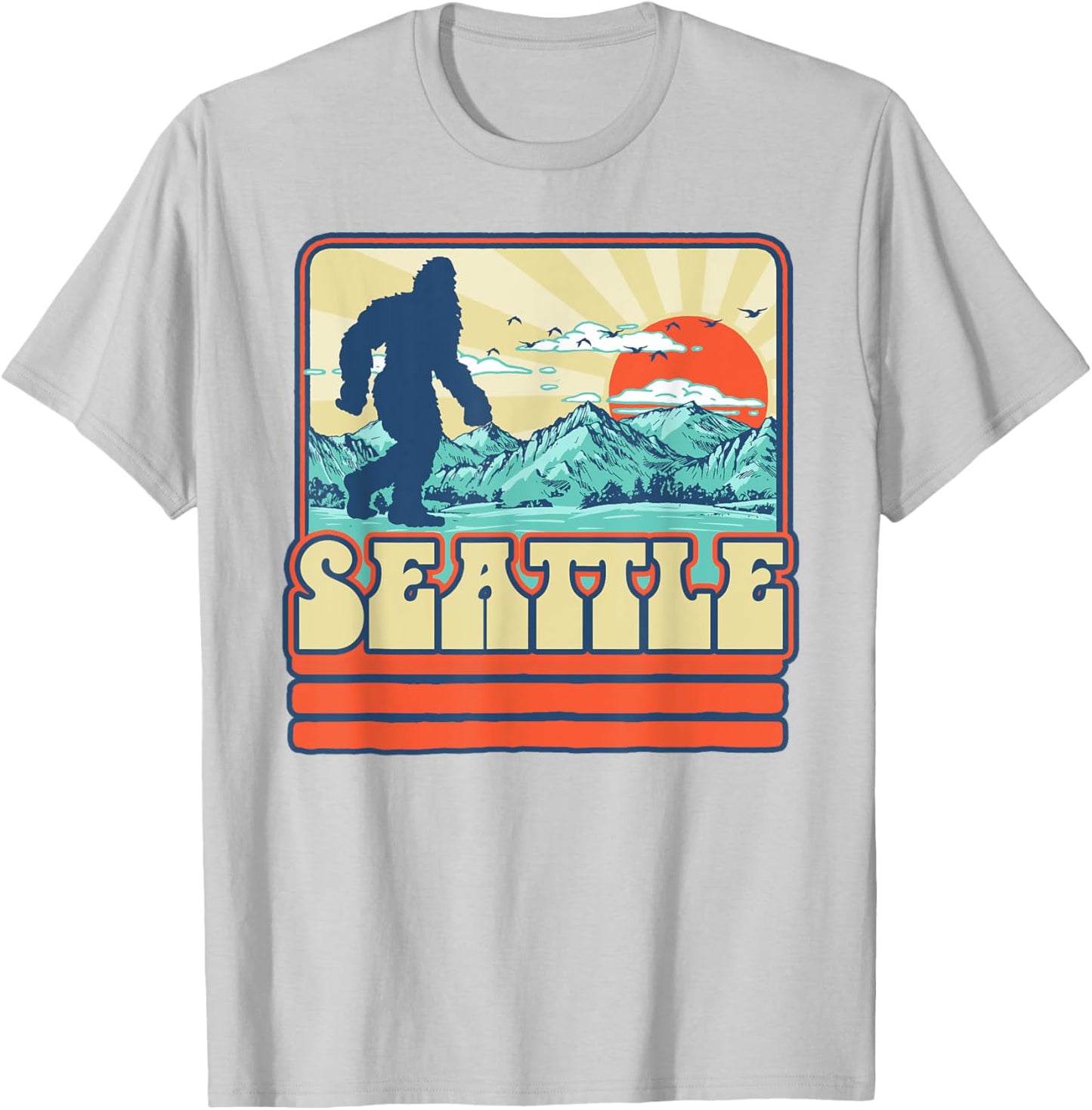 Seattle Bigfoot Mountains Trees Outdoors Retro 80s Vintage T-Shirt - T-Shirt | Ash