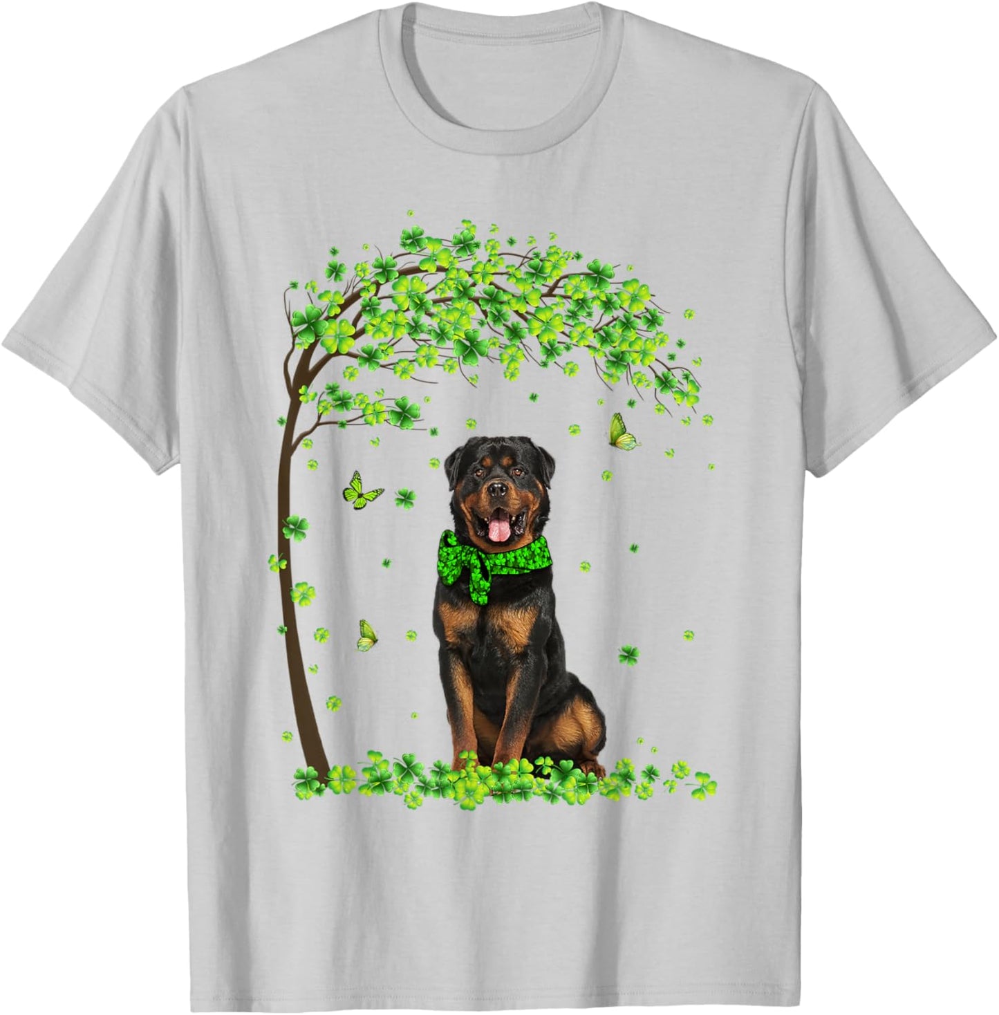 Rottweiler Dog Shamrock Green Butterfly St Patrick's Men Women Kids T-Shirt - T-Shirt | Ash