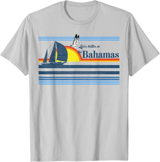 The Bahamas Beach Retro 70s 80s 90s Sailing Boat Sunset Surf Women Kids T-Shirt - T-Shirt | Ash