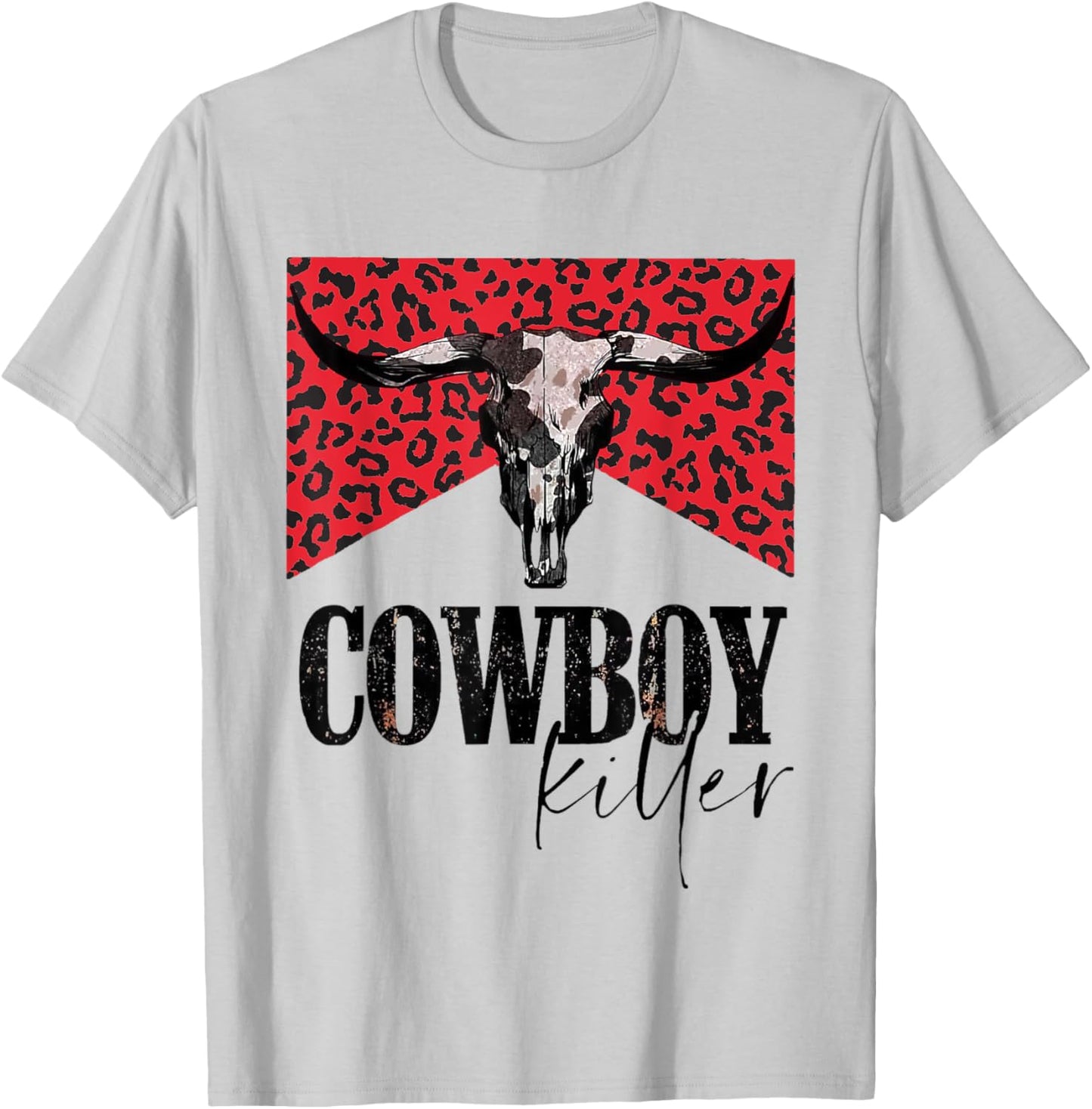 Western Cowgirl Leopard Punchy Cowboy Killers Bull Horn T-Shirt - T-Shirt | Ash