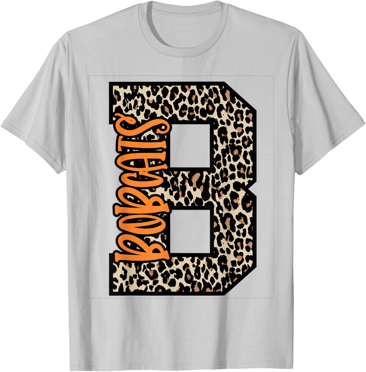 Bobcats Leopard Letter School Spirit Orange T-Shirt - T-Shirt | Ash