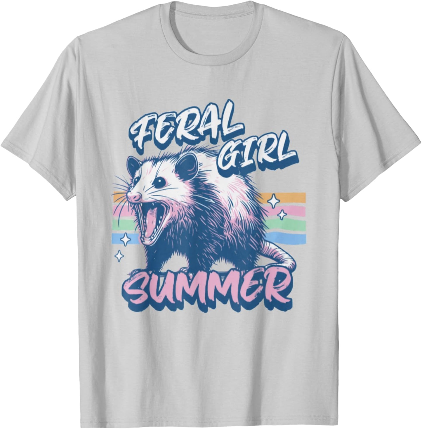 Vintage Feral Girl Summer Opossum Meme Possum Sarcastic T-Shirt - T-Shirt | Ash