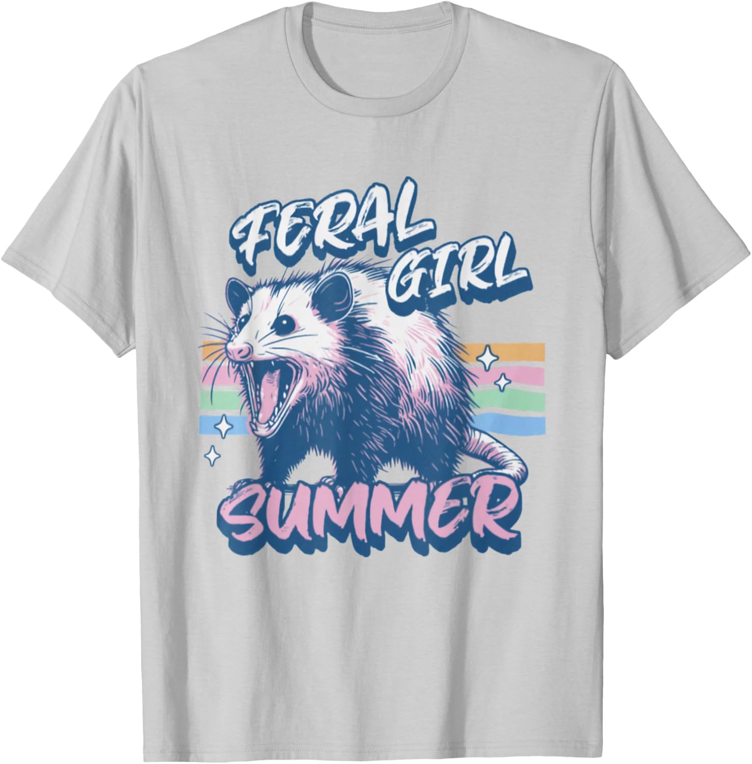 Vintage Feral Girl Summer Opossum Meme Possum Sarcastic T-Shirt - T-Shirt | Ash