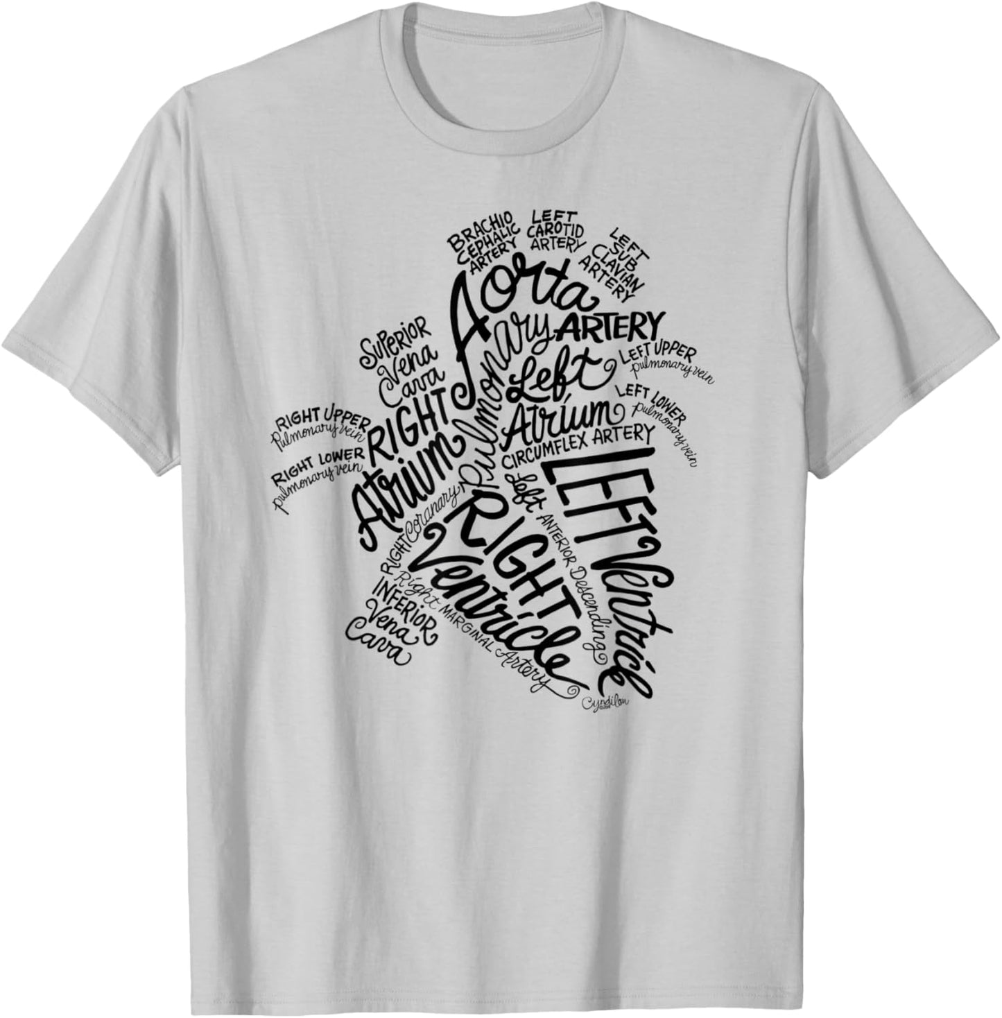 Anatomical Heart Medical Word Art Cloud in Black T-Shirt - T-Shirt | Ash