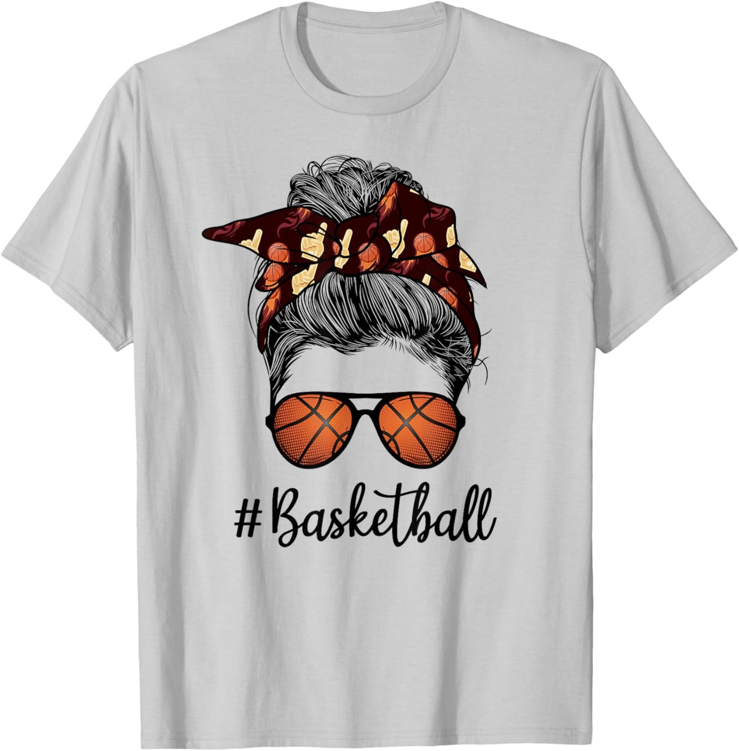 Bleached Life Basketball Mom Leopard Messy bun Glasses T-Shirt - T-Shirt | Ash