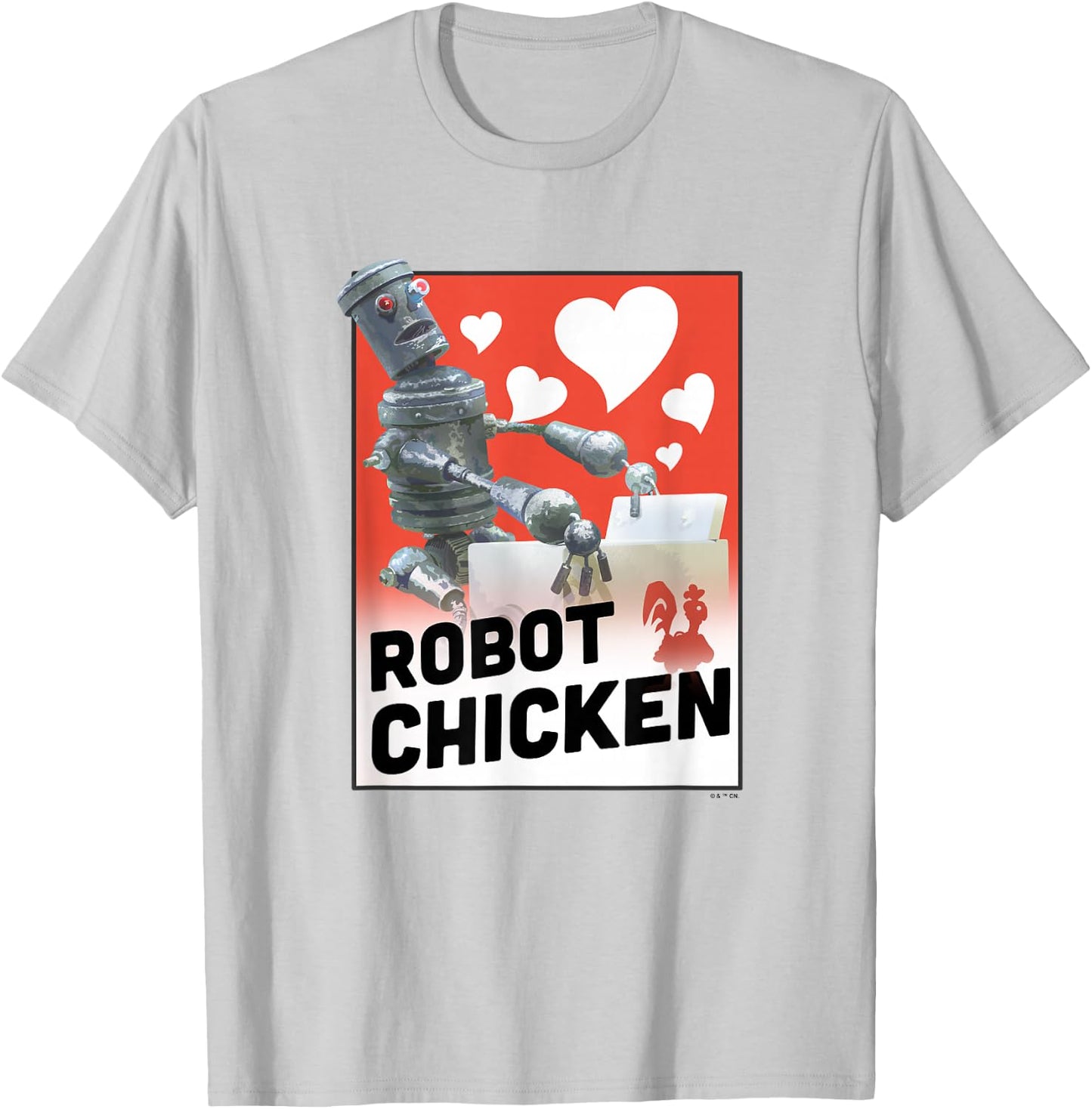 Robot Chicken Washing Machine Full Of Hearts Chest Poster T-Shirt - T-Shirt | Ash