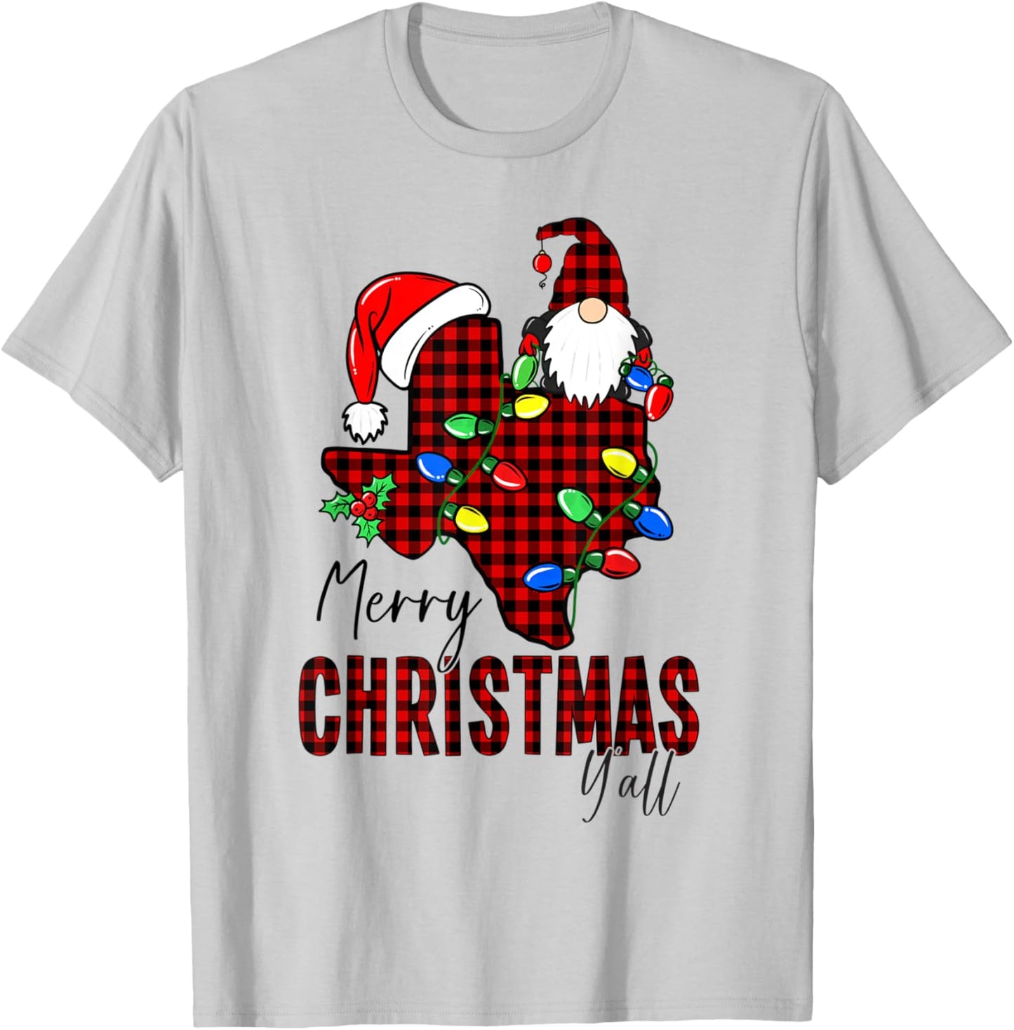 Merry Christmas Y'all Texas State Red Plaid T-Shirt - T-Shirt | Ash