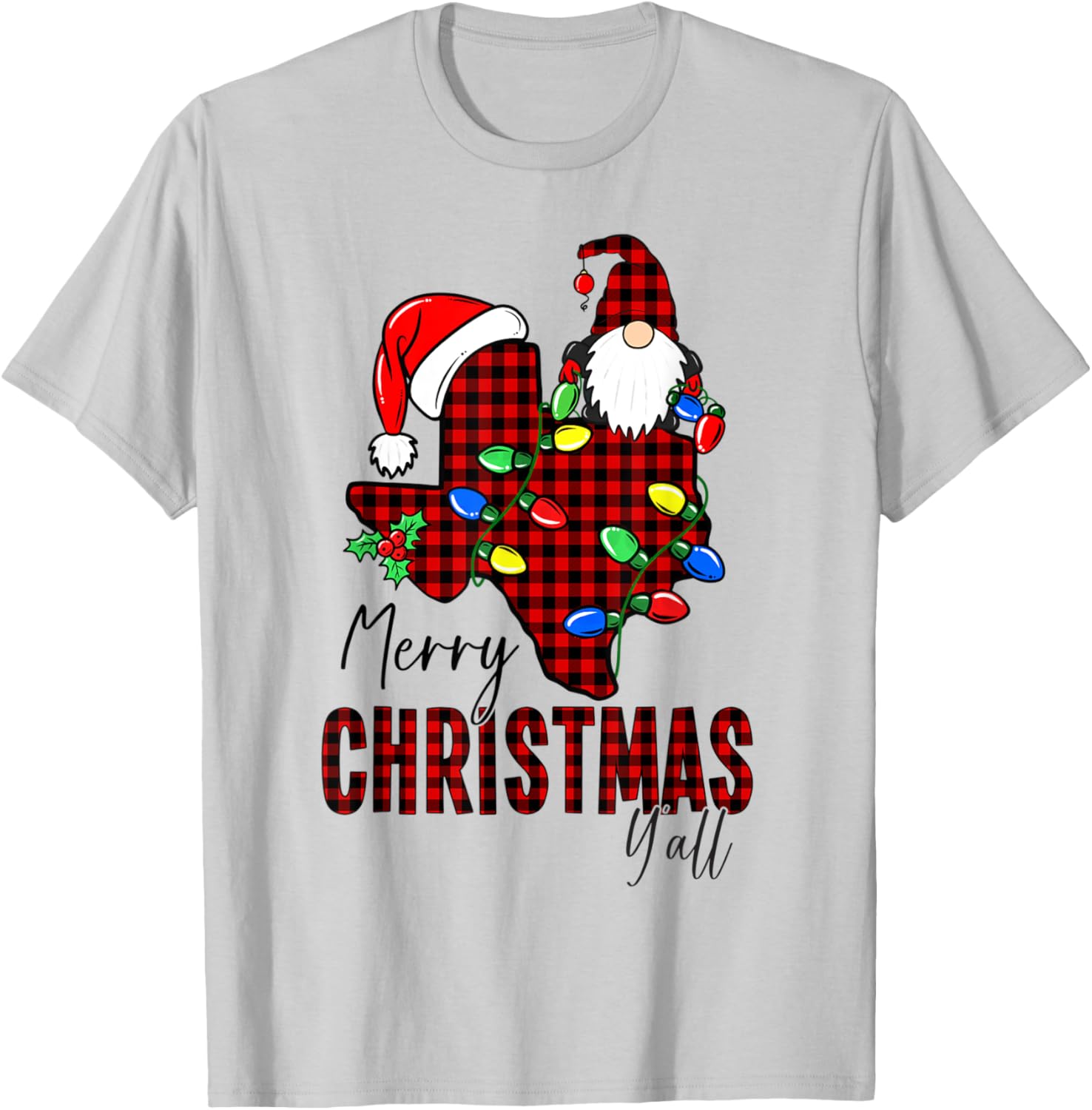 Merry Christmas Y'all Texas State Red Plaid T-Shirt - T-Shirt | Ash
