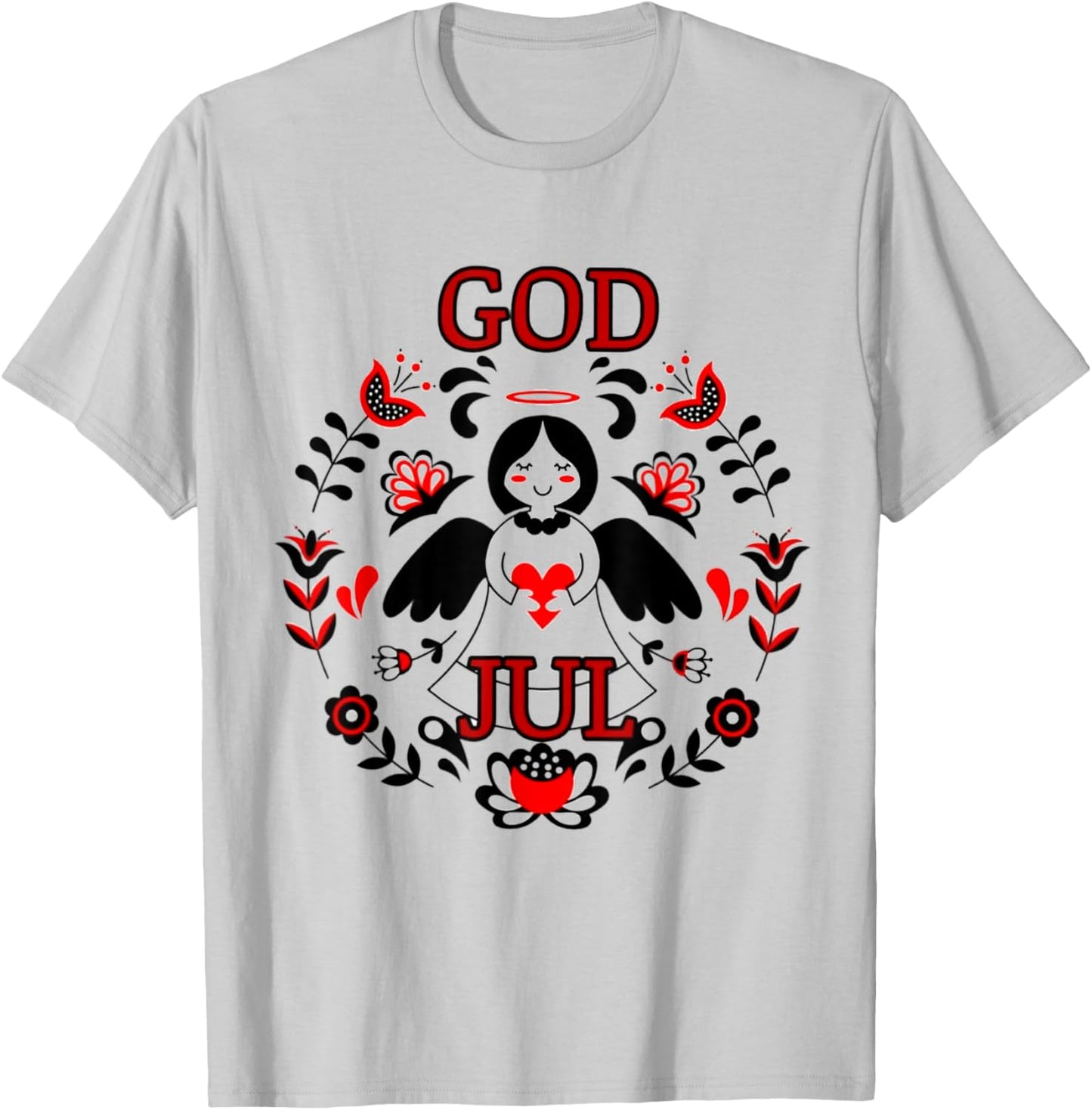 God Jul In Heart Christmas T-Shirt - T-Shirt | Ash