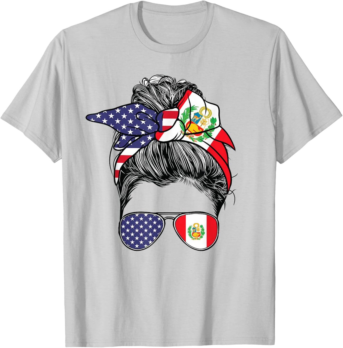 Peruvian Women Girl USA Heritage American Peru Flag T-Shirt - T-Shirt | Ash
