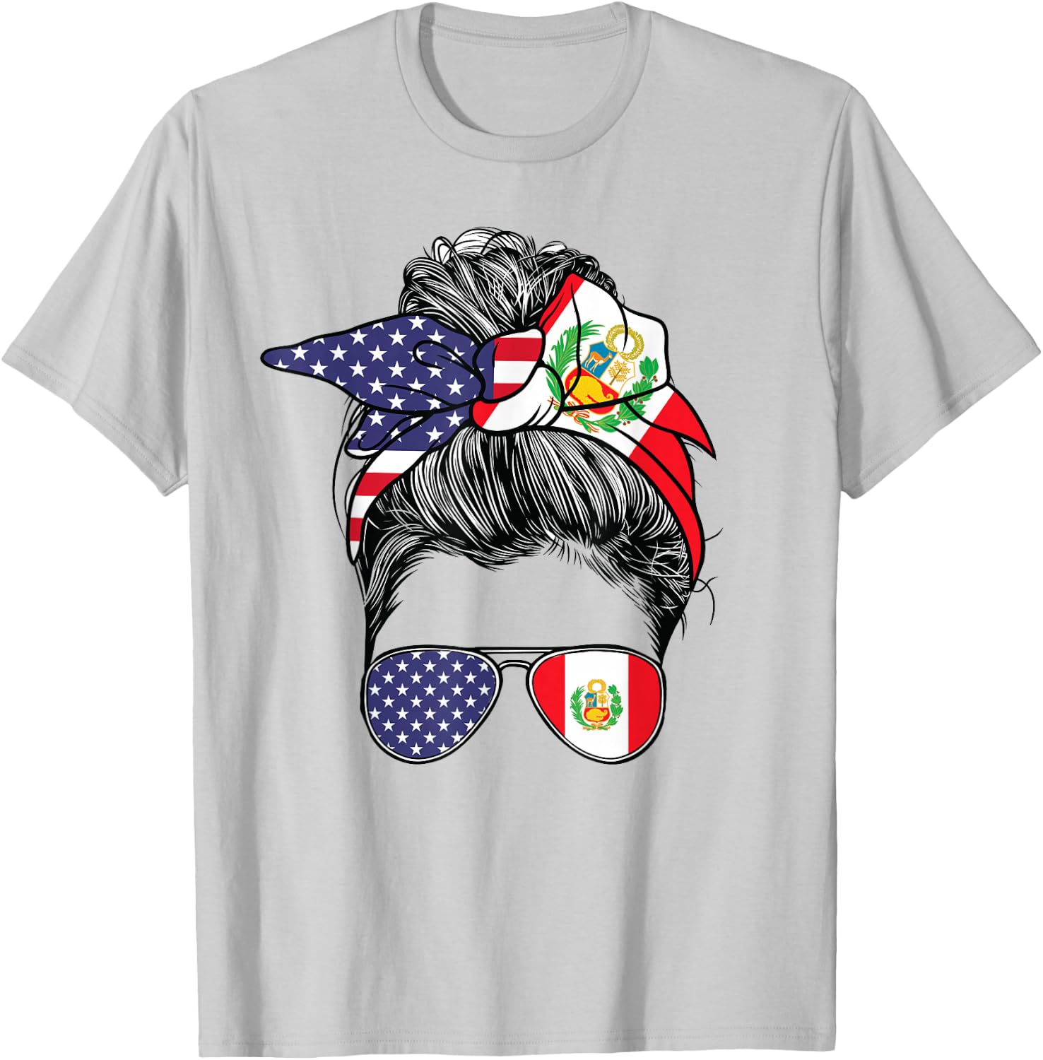 Peruvian Women Girl USA Heritage American Peru Flag T-Shirt - T-Shirt | Ash