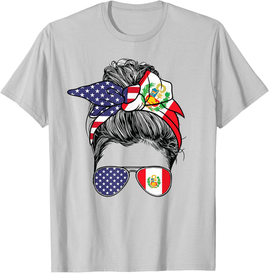 Peruvian Women Girl USA Heritage American Peru Flag T-Shirt - T-Shirt | Ash