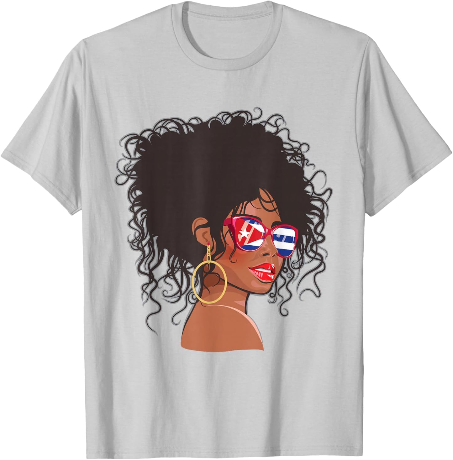 Afro Hair Cuban Flag Shirt Women Black Melanin Queen Cuban T-Shirt - T-Shirt | Ash