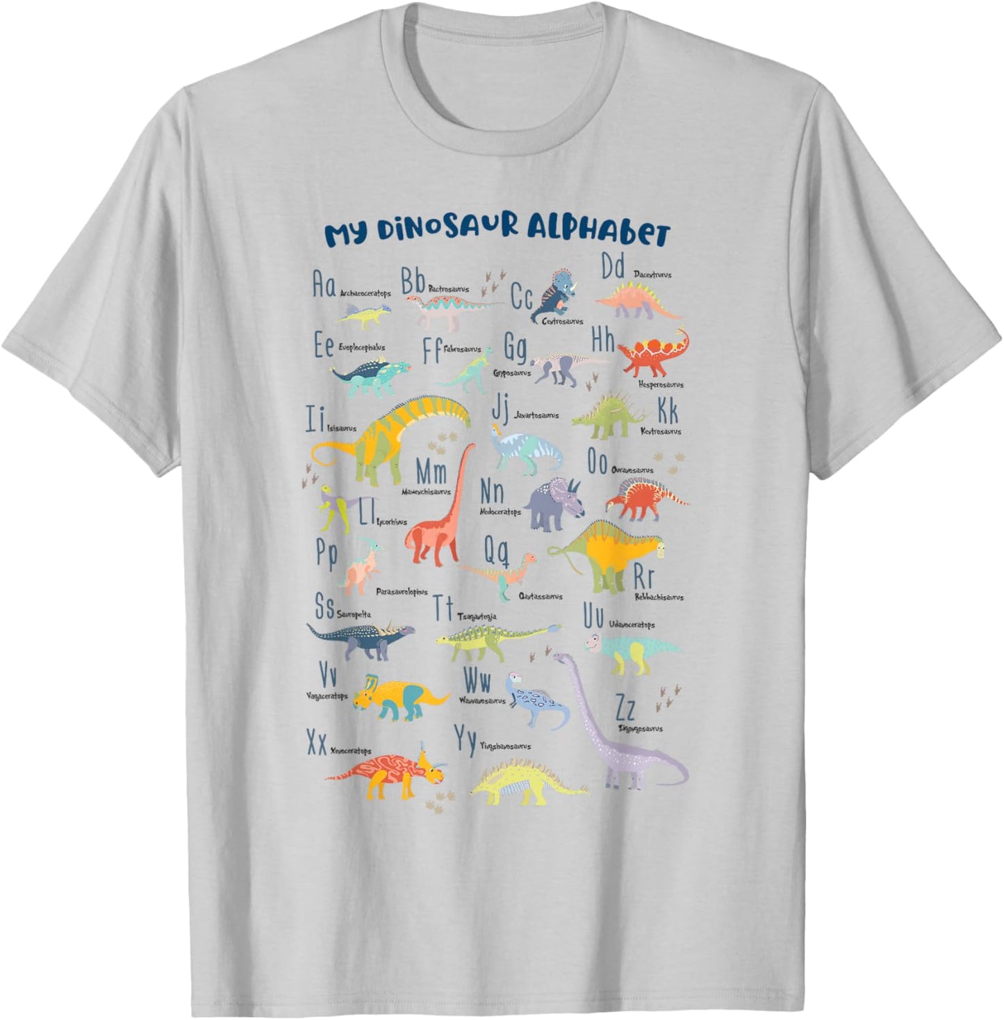 ABC Dino Identification A-Z Types of Dinosaurs Alphabet T-Shirt - T-Shirt | Ash