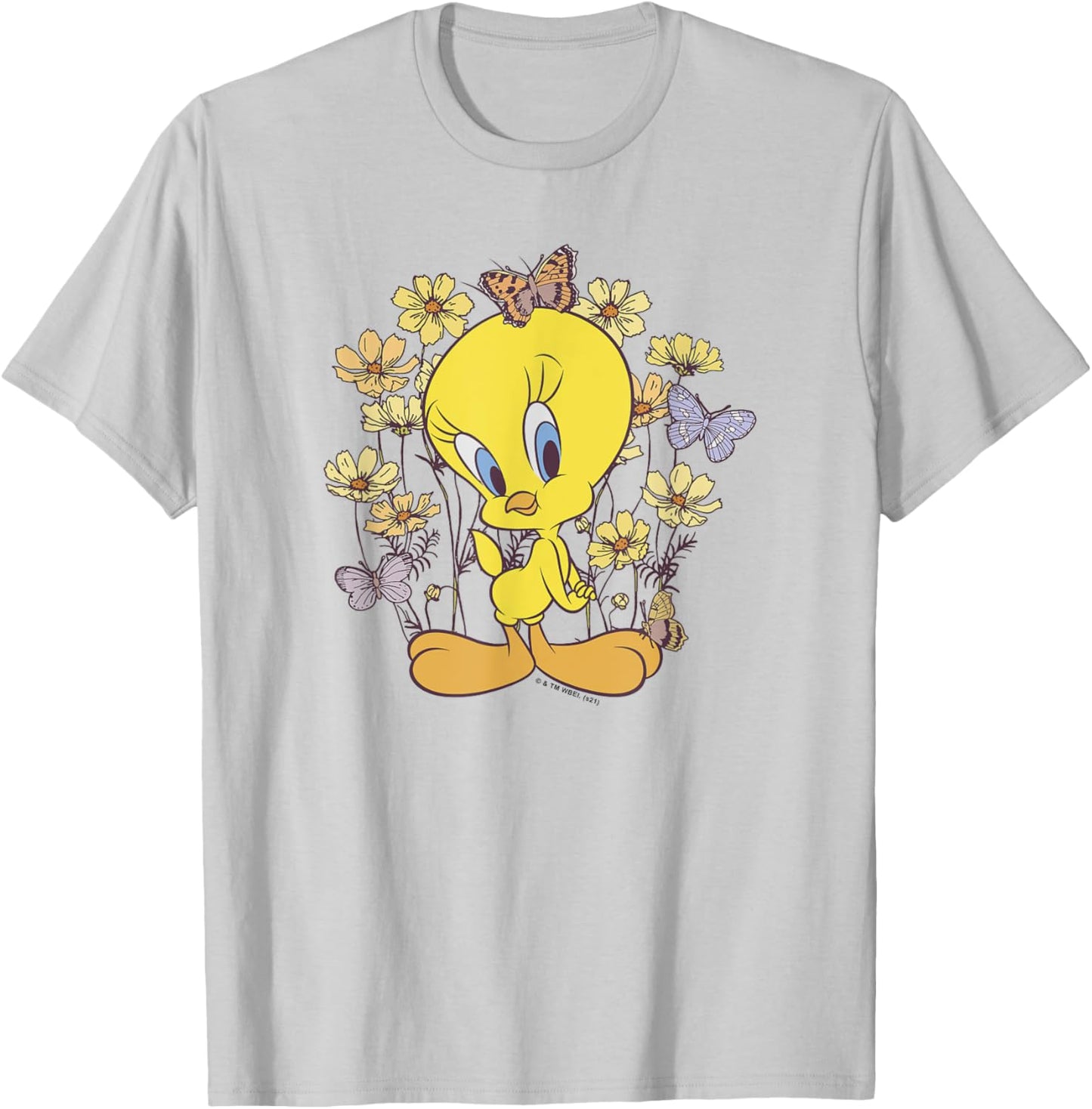 Looney Tunes Tweety And Butterflies Floral T-Shirt - T-Shirt | Ash