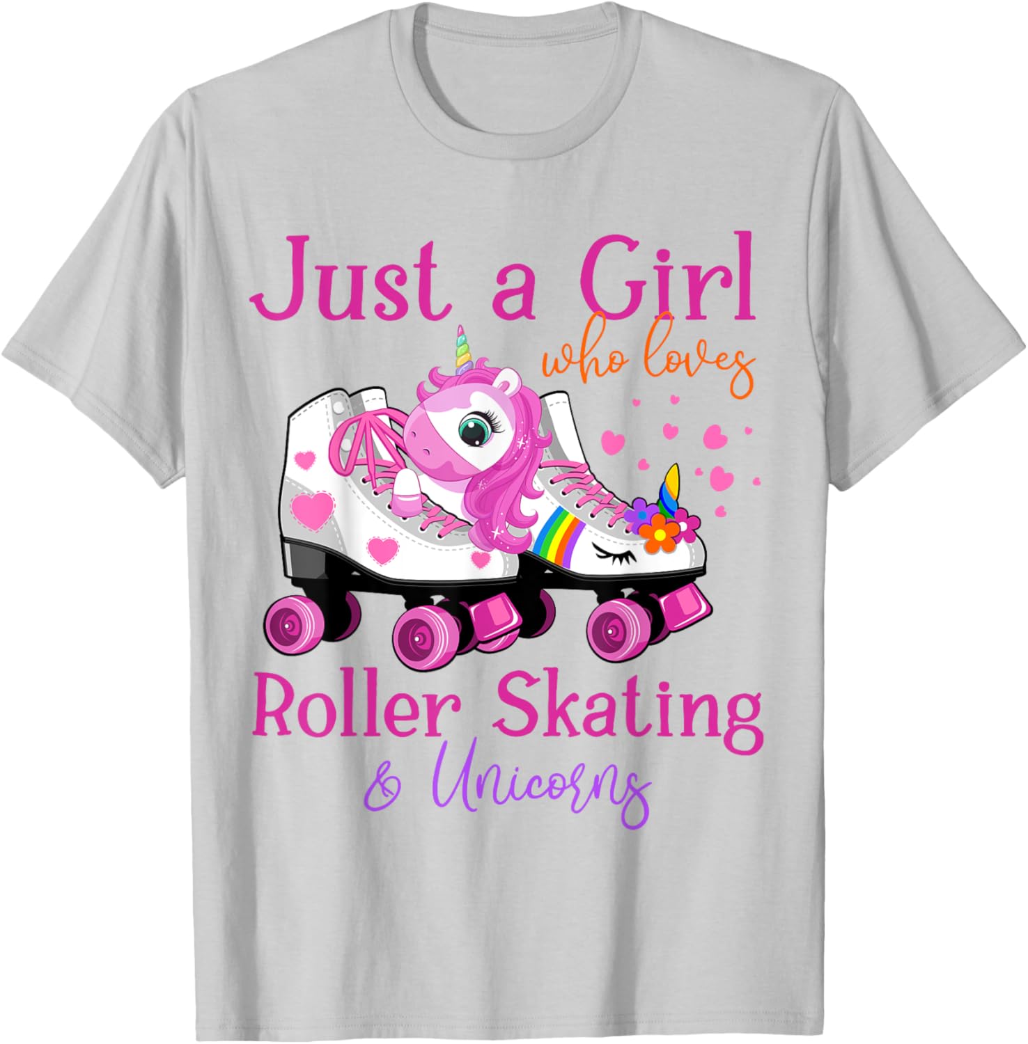 Just A Girl Who Loves Roller Skating & Unicorns Roller Skate T-Shirt - T-Shirt | Ash