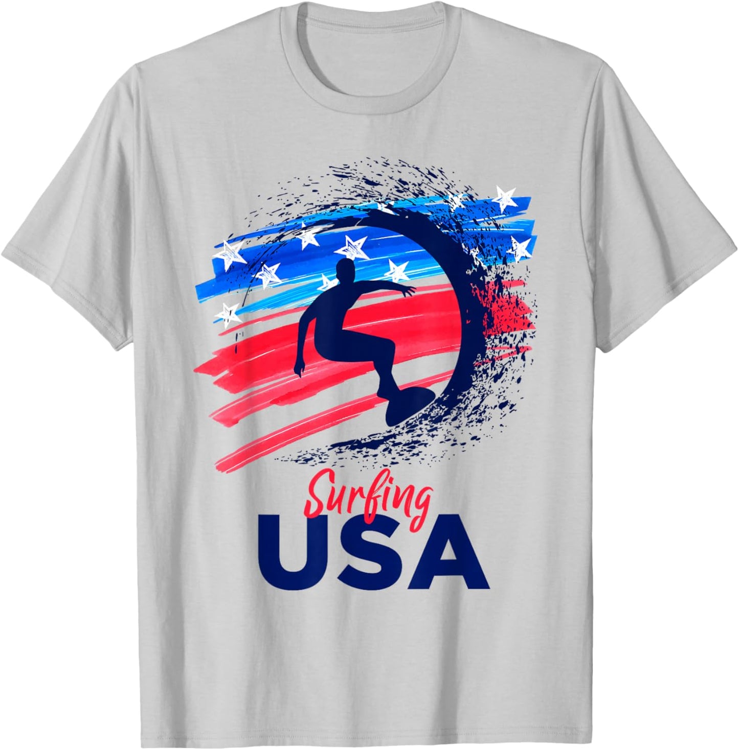 Surfing USA Support the Team Shirt USA Flag Surf Lover T-Shirt - T-Shirt | Ash