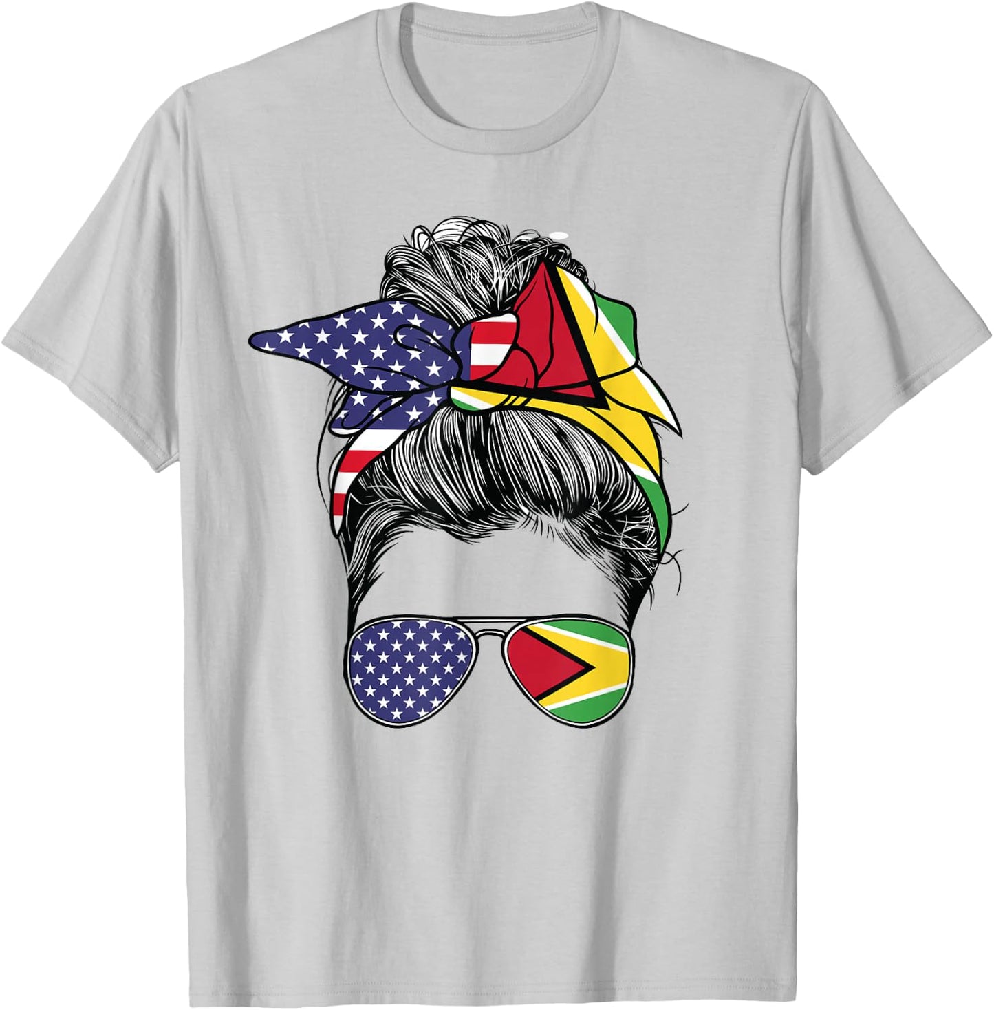 Guyanese Women Girl USA Heritage American Guyana Flag T-Shirt - T-Shirt | Ash