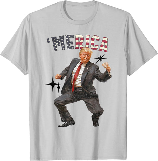 'MERICA TRUMP Happy 4th Of July Trump American Flag Gifts T-Shirt - T-Shirt | Ash