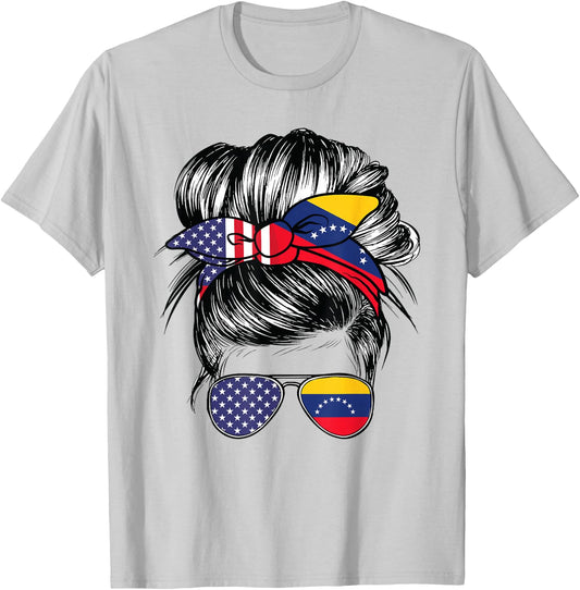 Venezuela Flag American Women Girl USA Heritage Venezuelan T-Shirt - T-Shirt | Ash
