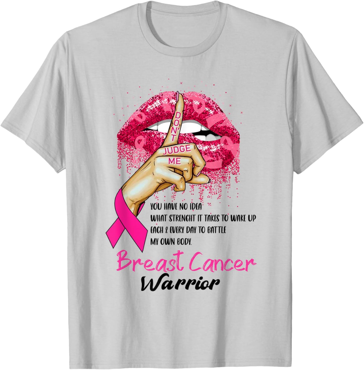 Sexy Pink Lips Pink Ribbon - Don't Judge Me Breast Cancer T-Shirt - T-Shirt | Ash