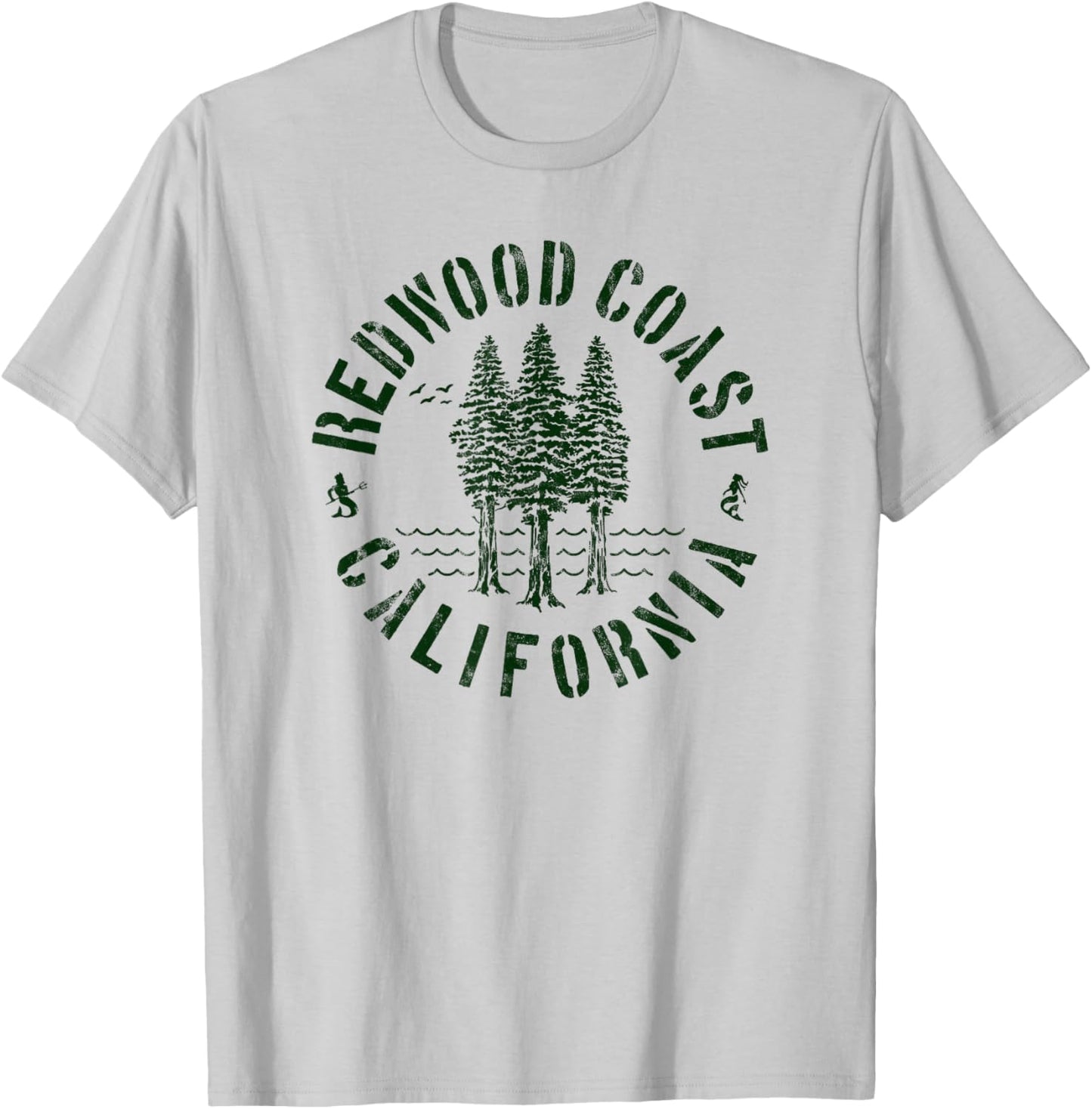 Redwood Coast California Trees Forest Ocean Outdoors Camping T-Shirt - T-Shirt | Ash