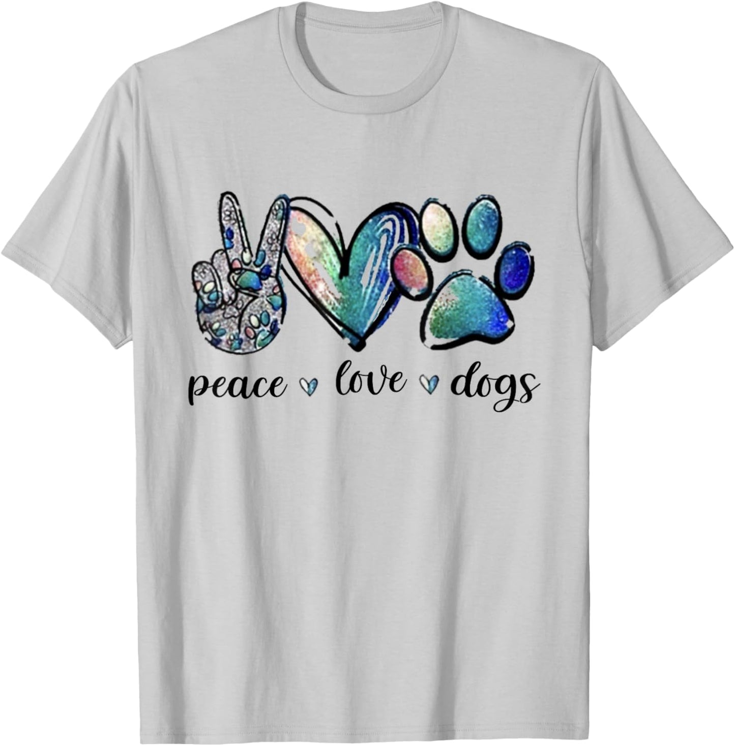 Dog Lover Peace Love Dogs Puppy Paw Women T-Shirt - T-Shirt | Ash