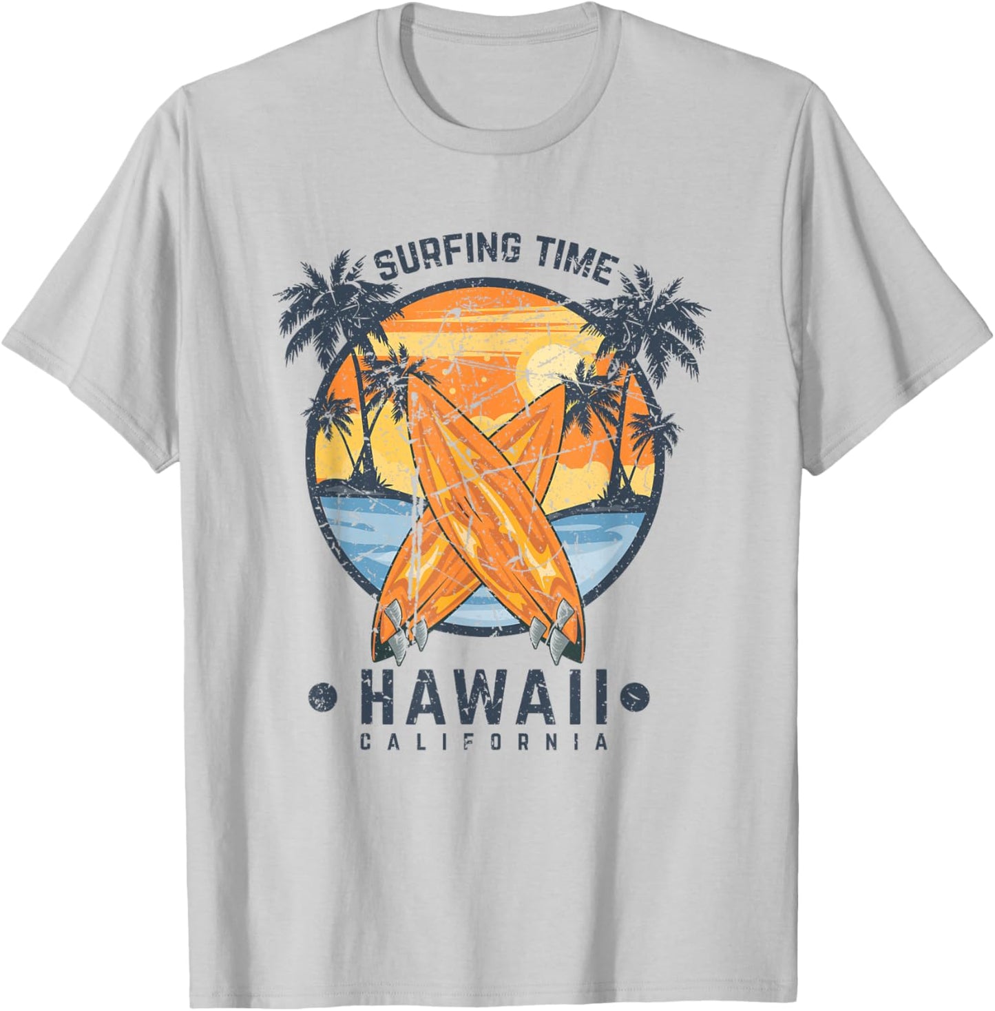 Surfing Time Hawaii California Beach Retro Vintage Hawaiian Women Girls Kids T-Shirt - T-Shirt | Ash