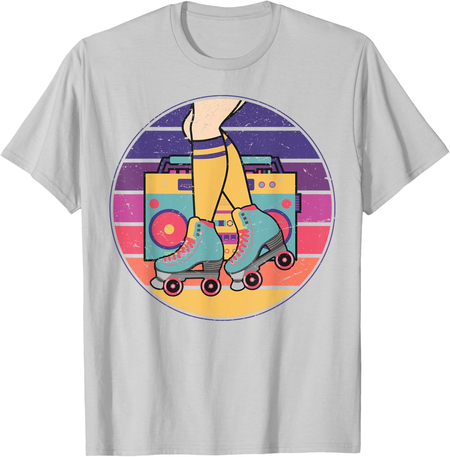 Roller Girl Skate Radio Skating Disco Retro 70s/80s T-Shirt - T-Shirt | Ash