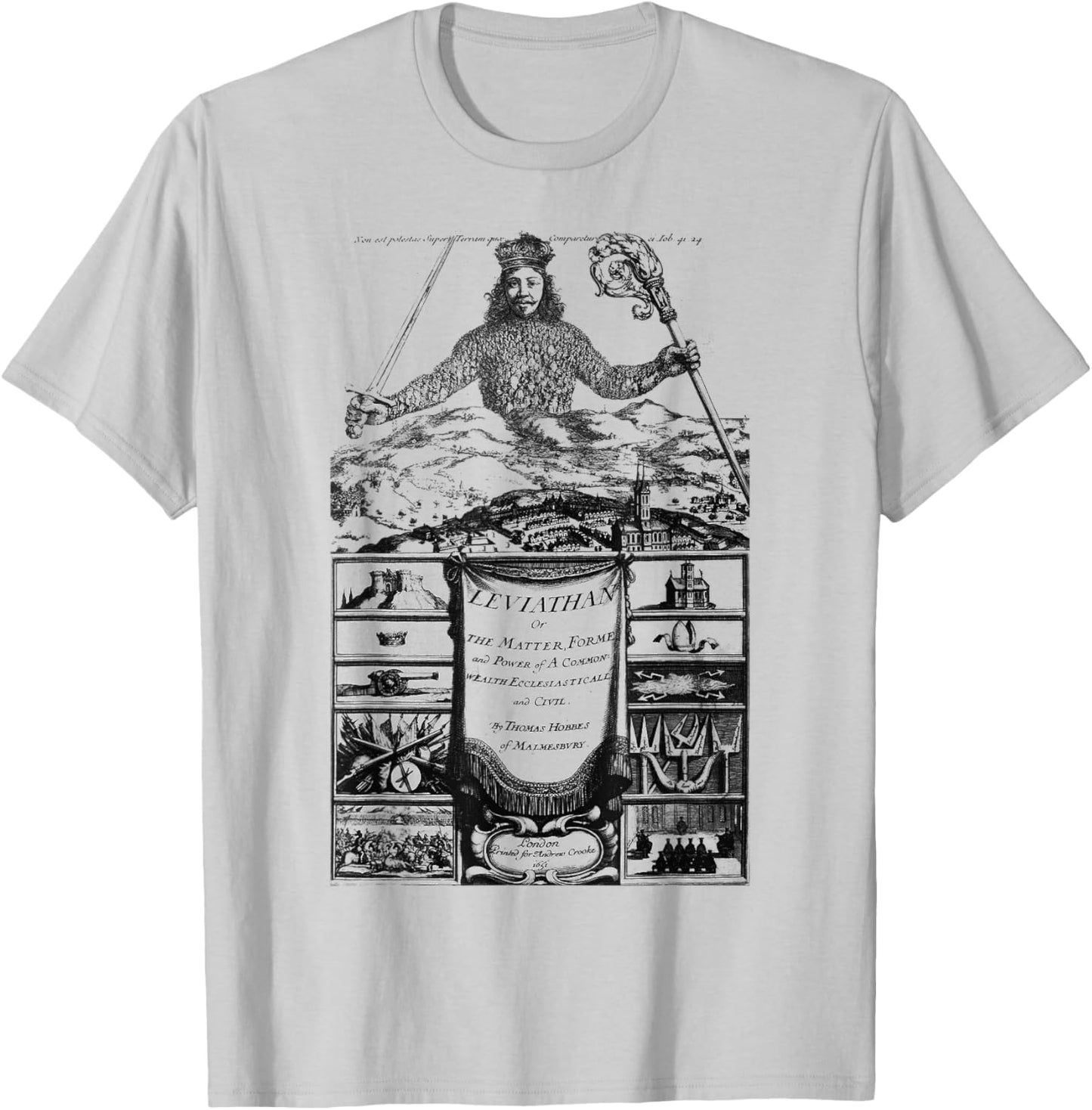Leviathan Thomas Hobbes Vintage Title Page Book Cover T-Shirt - T-Shirt | Ash