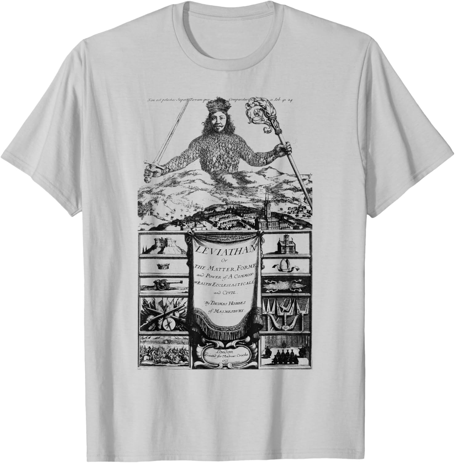 Leviathan Thomas Hobbes Vintage Title Page Book Cover T-Shirt - T-Shirt | Ash
