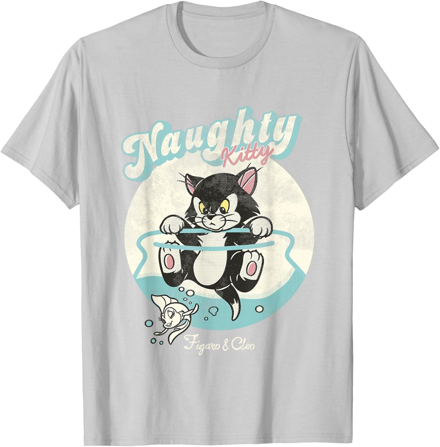 Disney Pinocchio Naughty Kitty Figaro & Cleo Retro Big Logo T-Shirt - T-Shirt | Ash