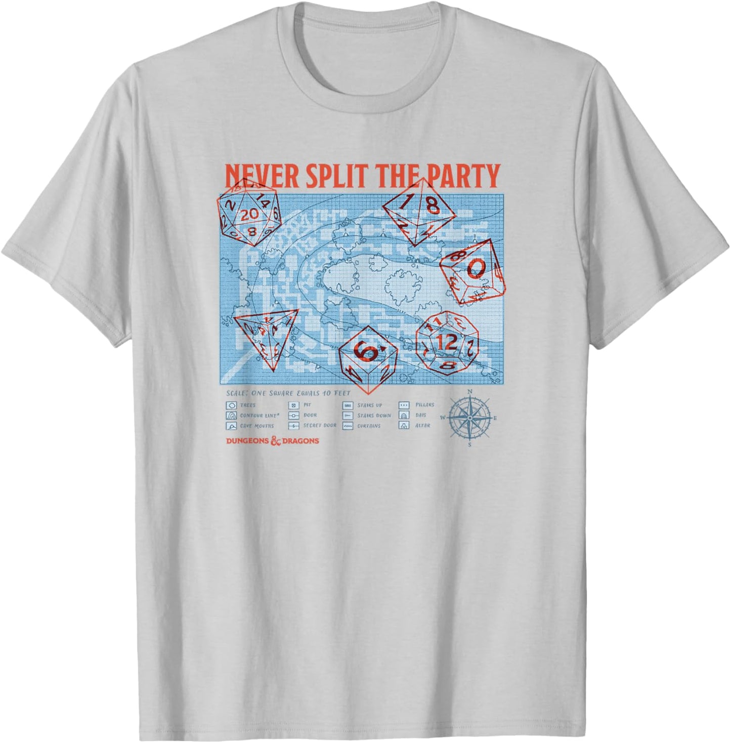 Dungeons & Dragons Never Split The Party Dice Poster T-Shirt - T-Shirt | Ash