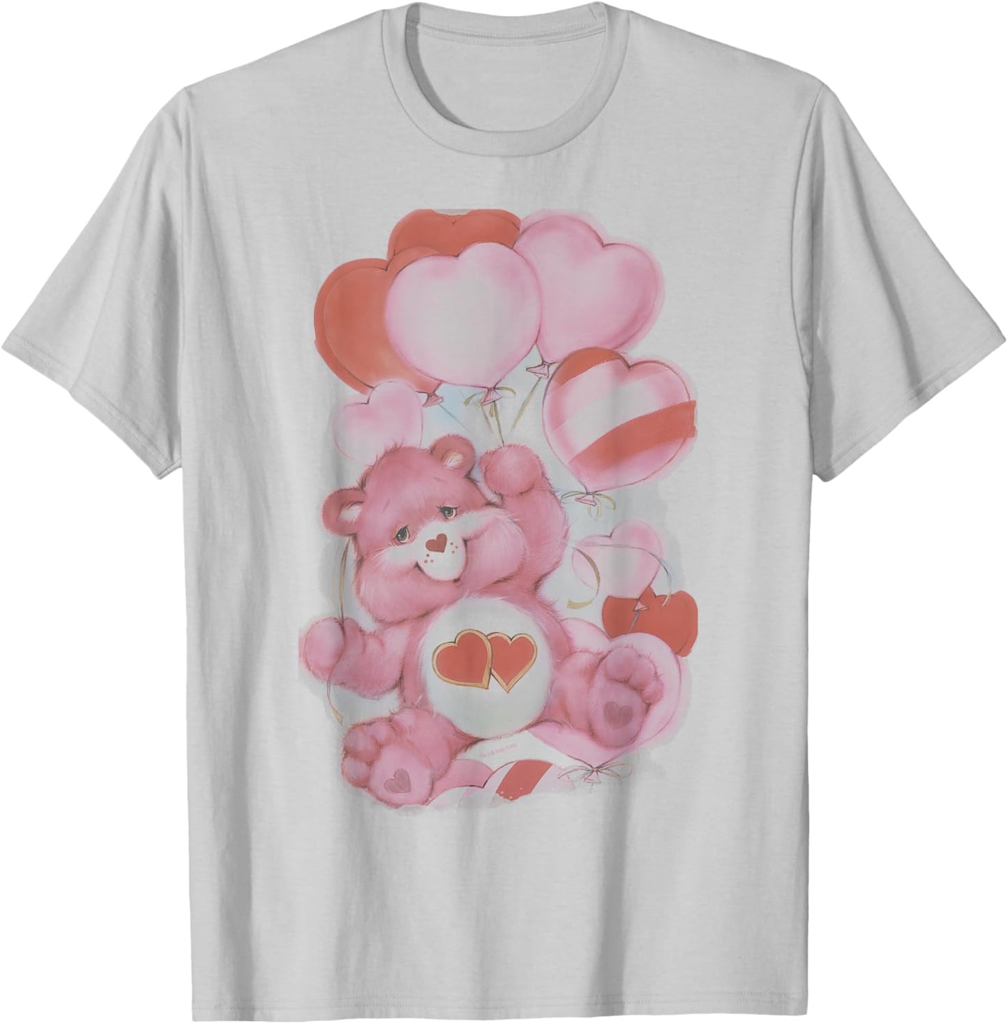 Care Bears Valentine's Day Love-a-Lot Bear Watercolor Hearts T-Shirt - T-Shirt | Ash
