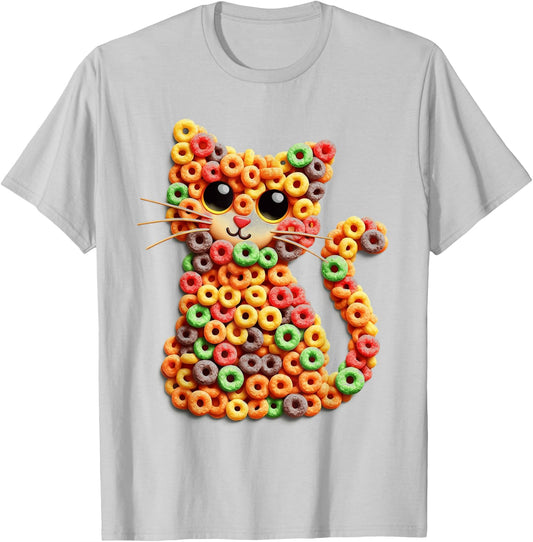 Fruit Loops Cat: A Rainbow of Whiskers T-Shirt - T-Shirt | Ash
