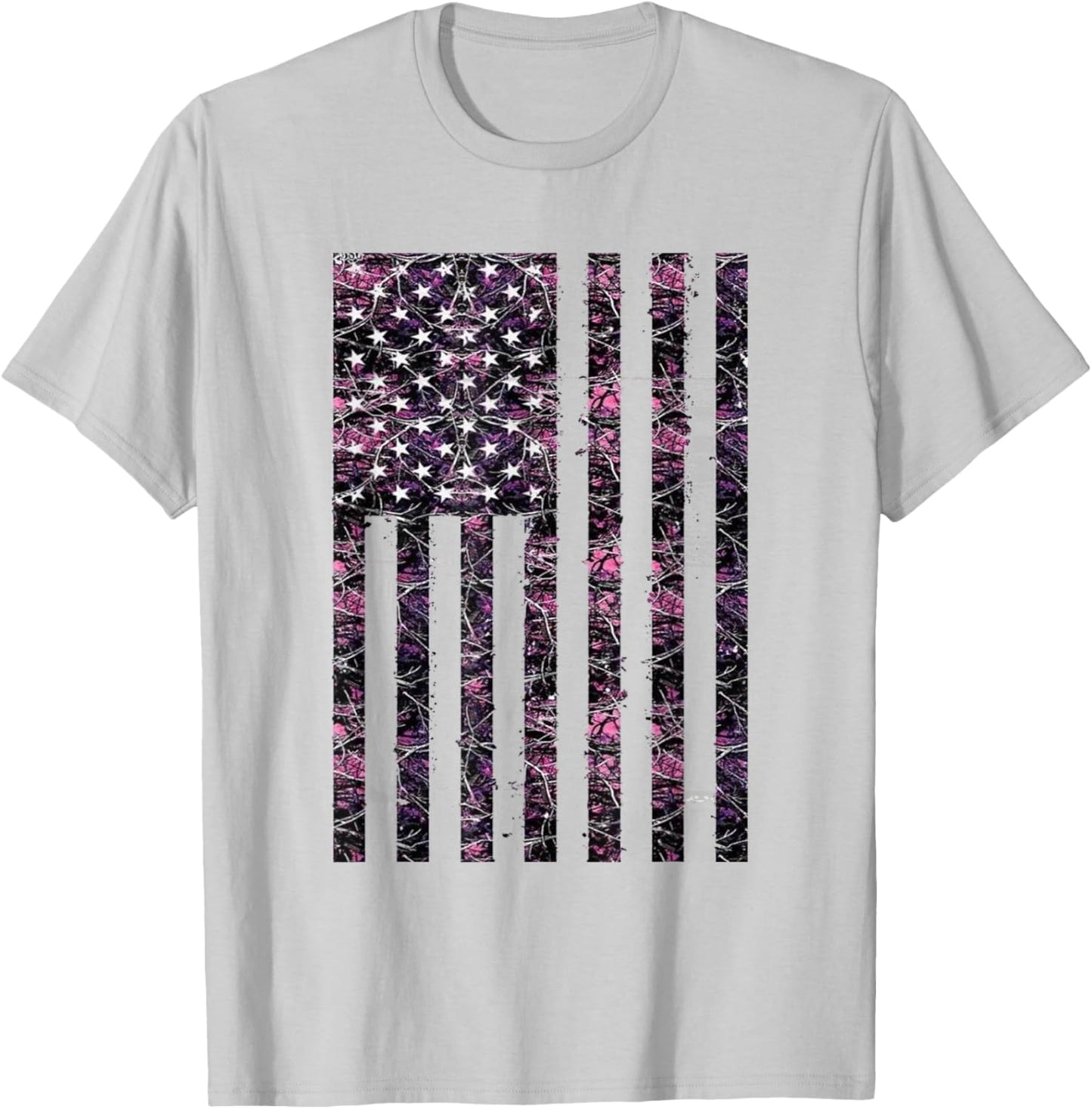 Pink Deer Hunting Camo Camouflage American USA US Flag Buck T-Shirt - T-Shirt | Ash