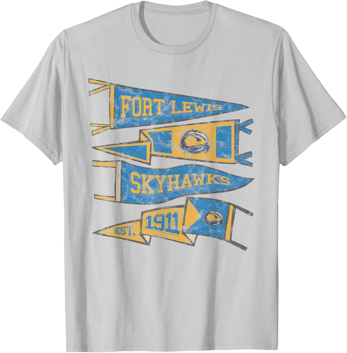 Fort Lewis College FLC Skyhawks Distressed Pennants T-Shirt - T-Shirt | Ash