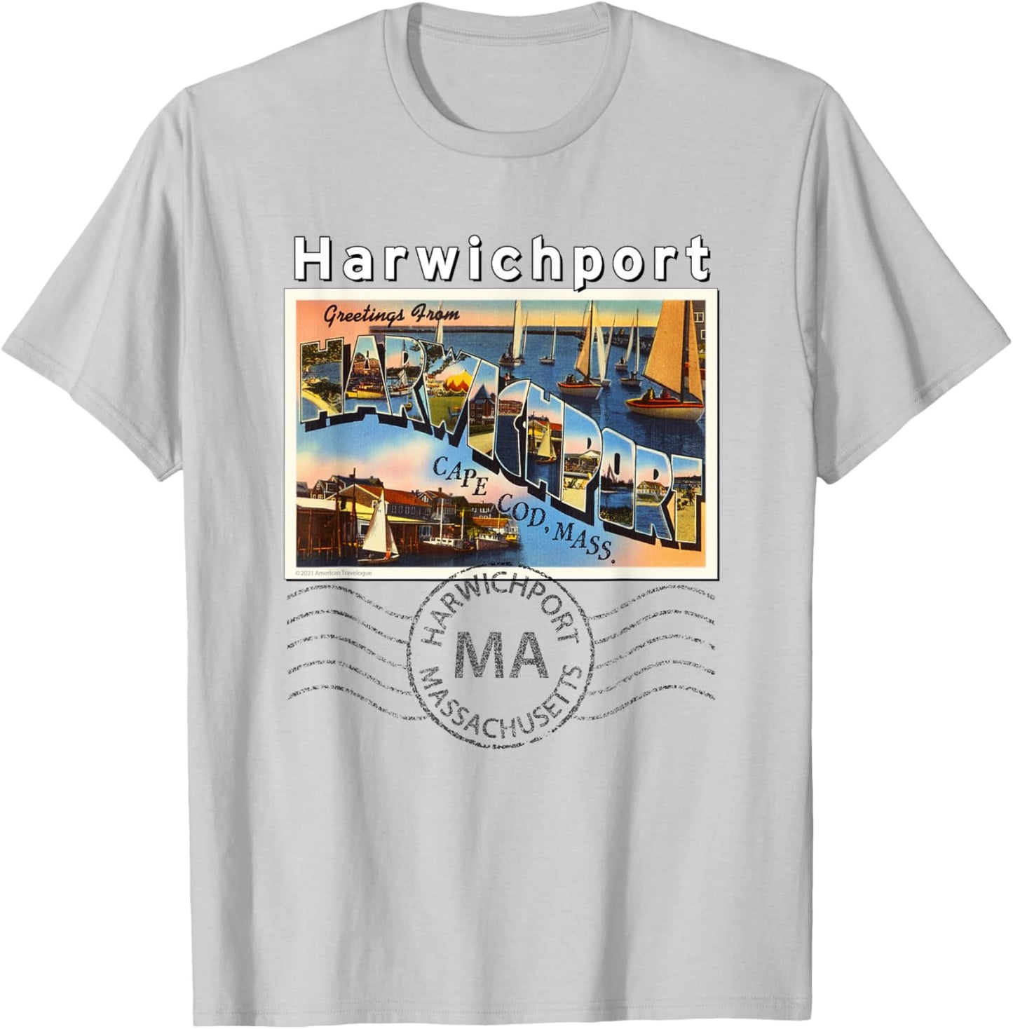 Harwichport Massachusetts MA Postcard 2 Postmarked T-Shirt - T-Shirt | Ash