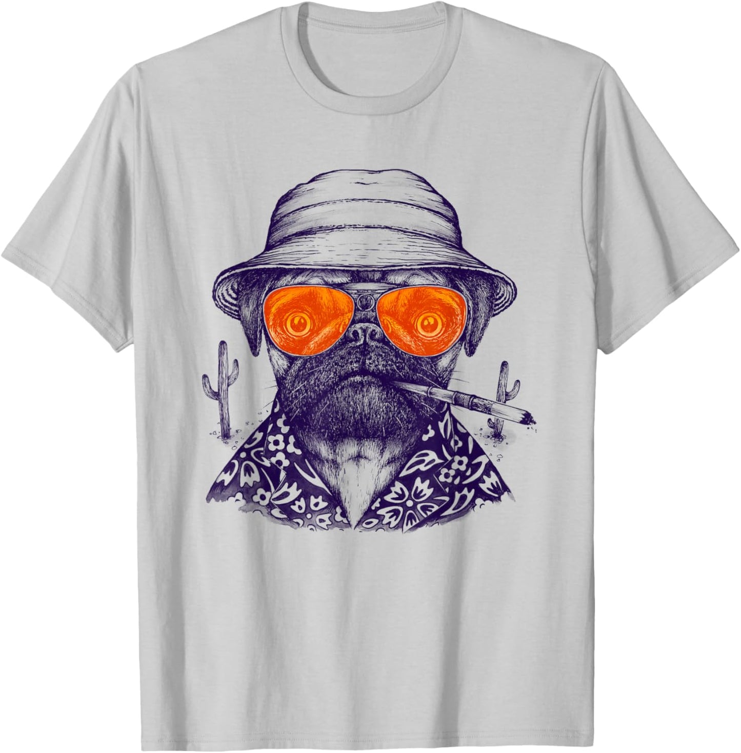 Funny Animals Las Vegas Pug Dog Glasses Pet Movie Parody Art Men Women T-Shirt - T-Shirt | Ash