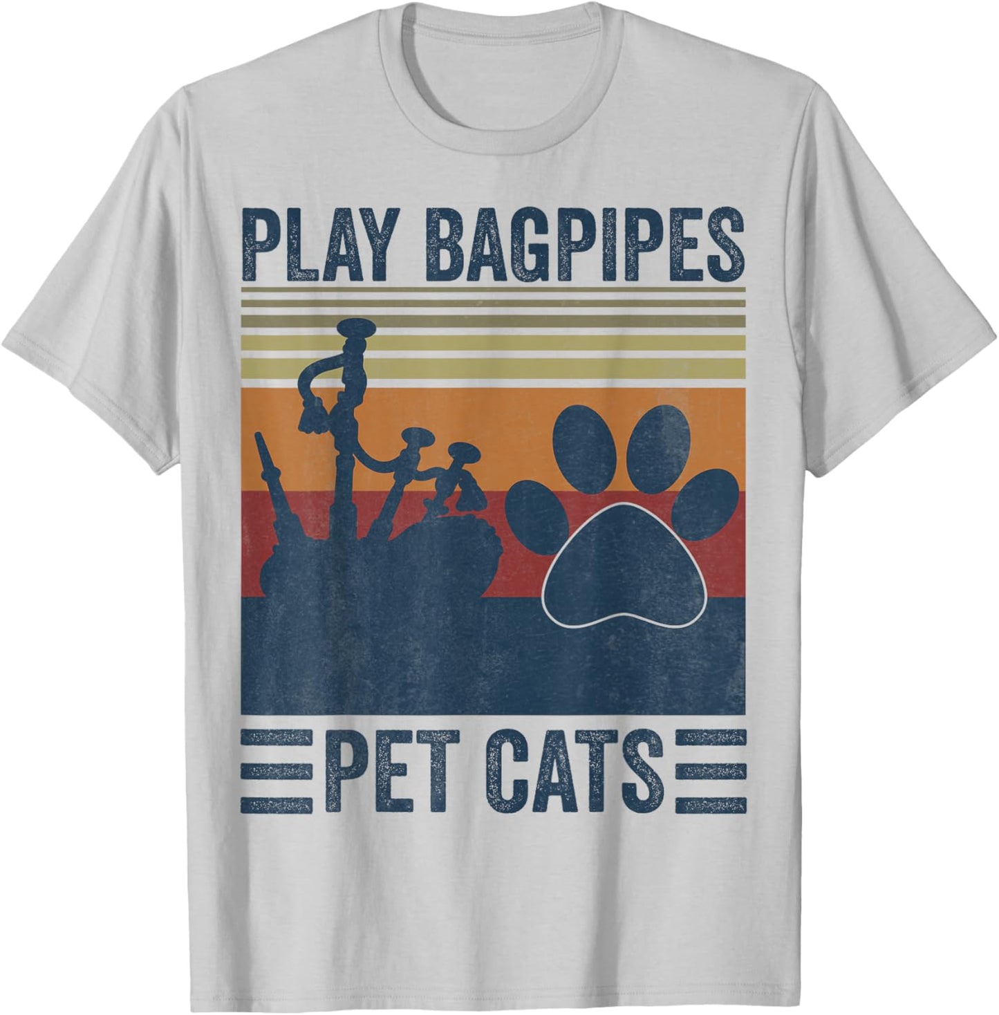 Funny Cat lover and Bagpipe Player - Pet Cats Play Bagpipes T-Shirt - T-Shirt | Ash