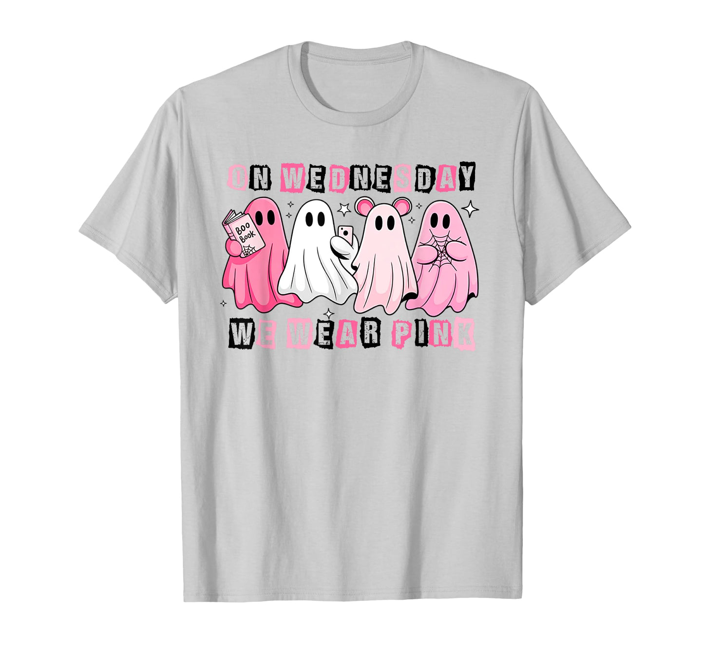 Funny On Wednesday We Wear Cute Pink Ghost Halloween T-Shirt