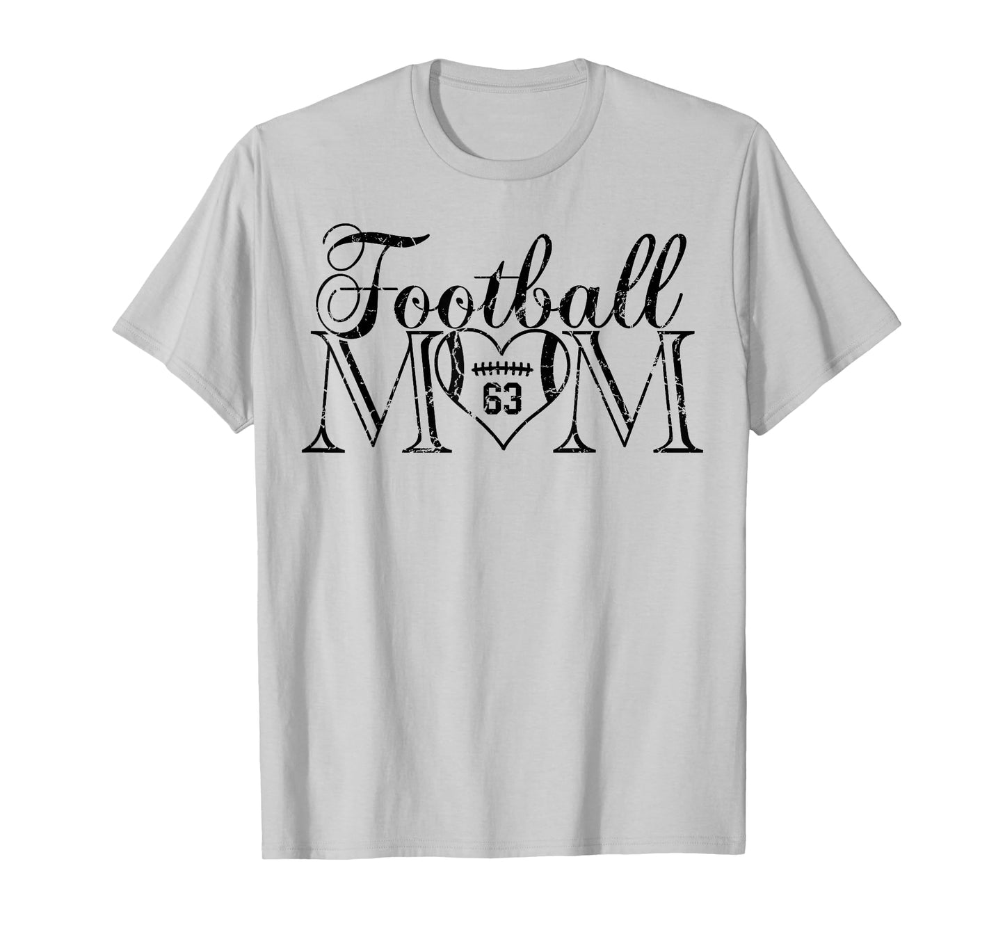 Cute Football Mom Black Number 63 Jersey Heart #63 Game Day T-Shirt