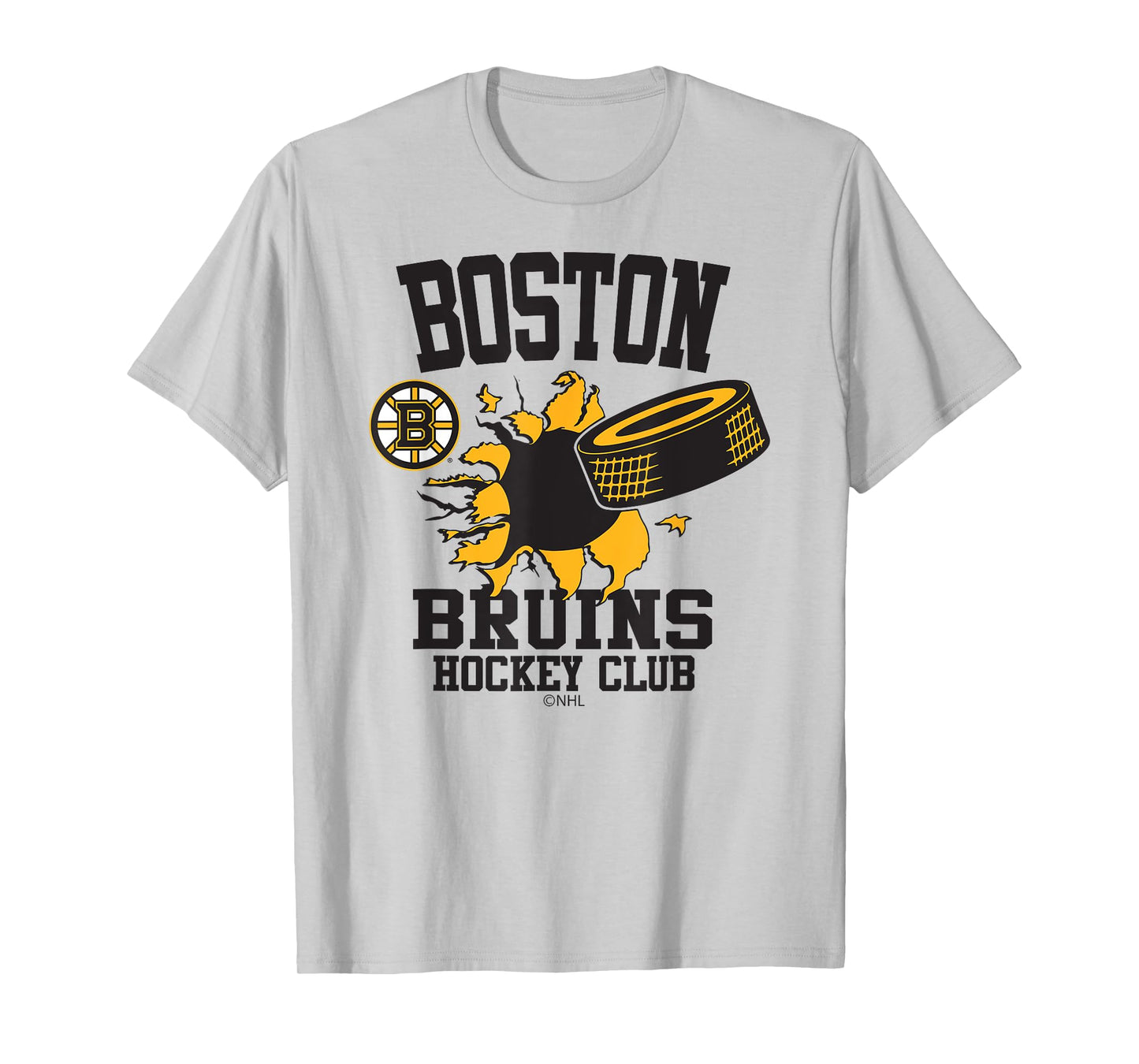 Boston Bruins Hockey Puck Burst Gray Officially Licensed T-Shirt