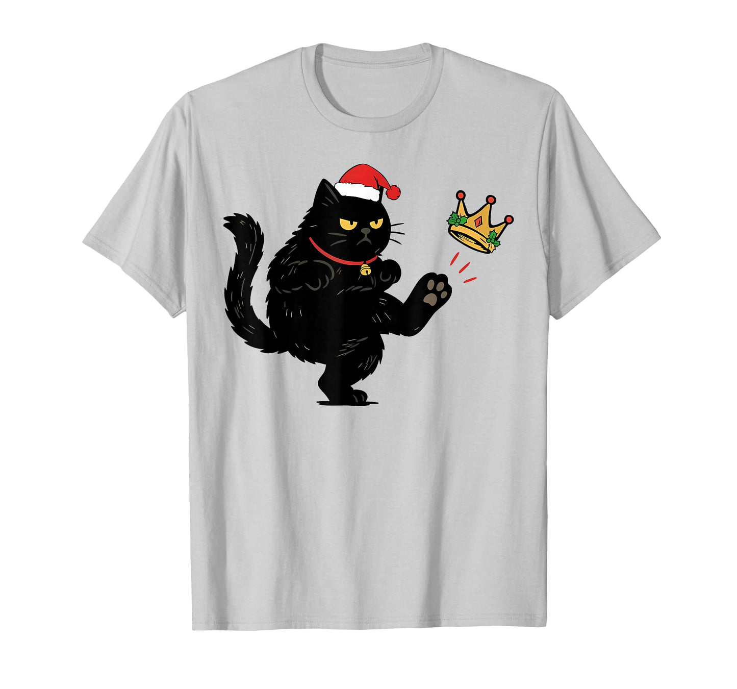 Funny No Kings Black Cat Christmas Santa Hat T-Shirt