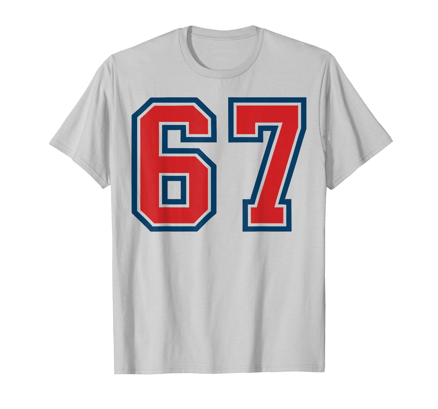 Red and Blue Sports Number 67 Jersey Uniform Player Fan T-Shirt