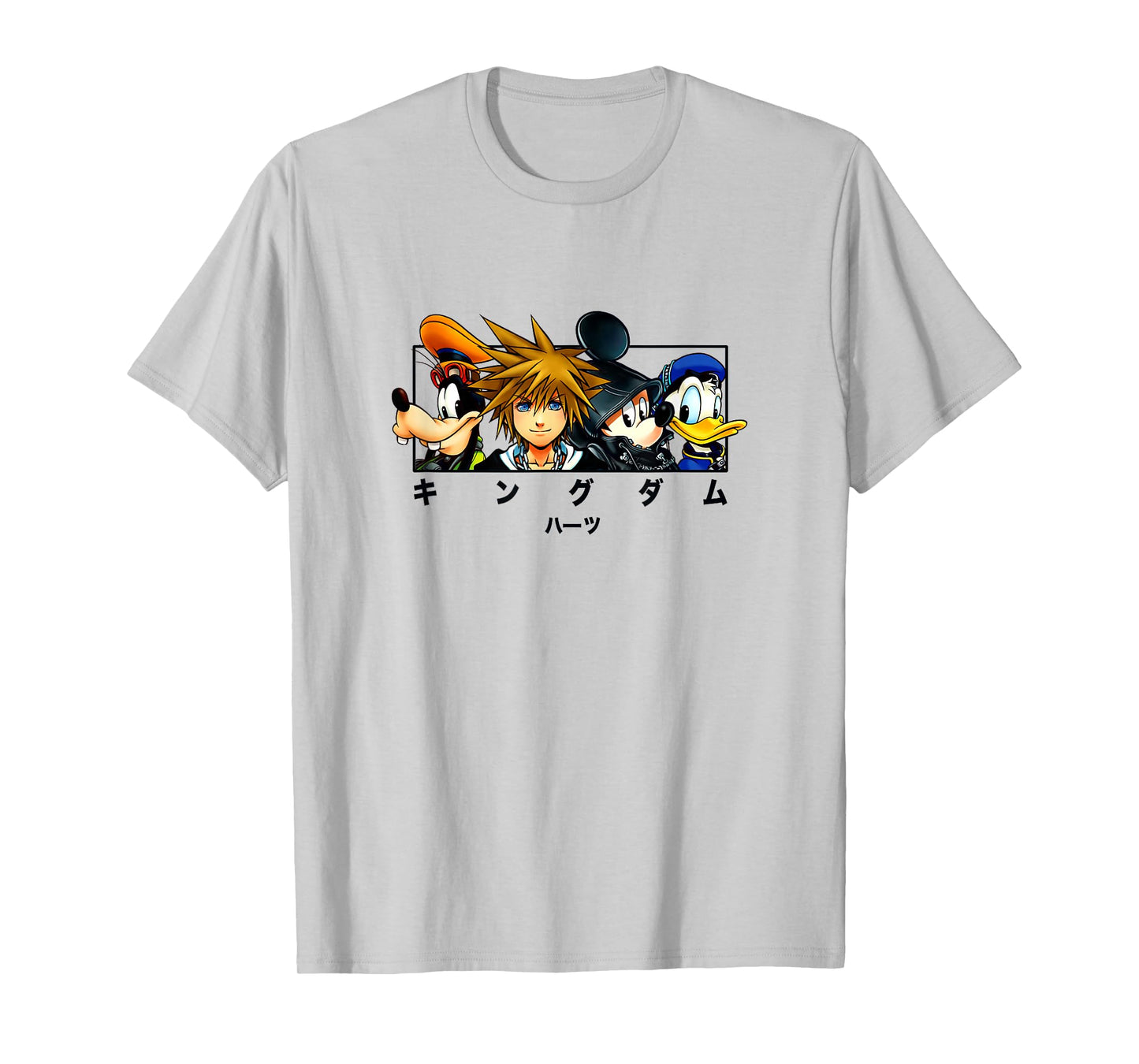 Disney Kingdom Hearts Main Characters Panel Chest Kanji Logo T-Shirt