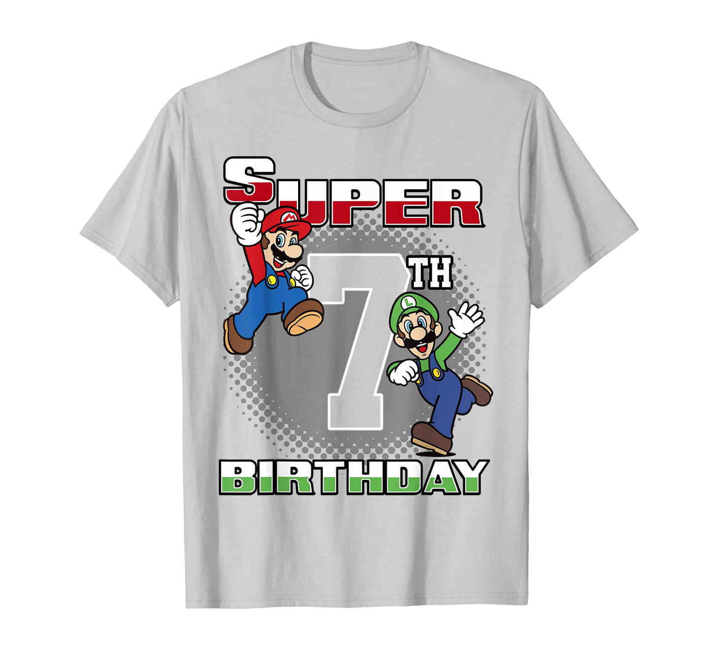 Super Mario And Luigi Super Birthday 7th Birthday Portrait T-Shirt